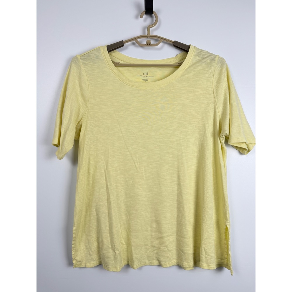 J. Jill Pima Scoop Neck Elbow Sleeve Tee Yellow Slub Knit Cotton Top XL